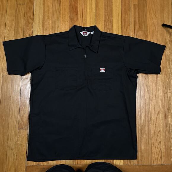 Ben Davis Work Shirt Black Cotton Blend Half Zipper Short Sleeves Pockets USA XL - Picture 2 of 7